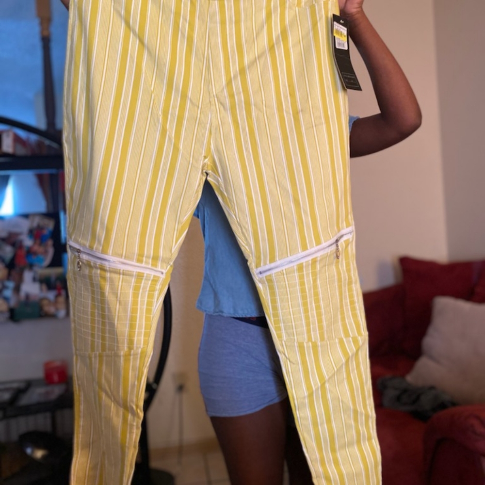 Yellow strip denim jeans
